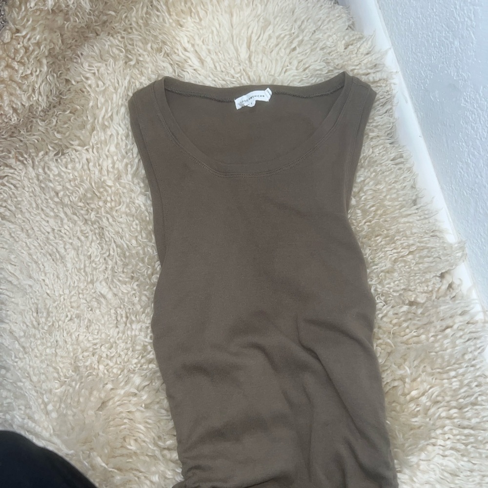 Good American Ribbed Knit Drawstring Side Ruched Tank Mini Dress - Picture 3 of 10
